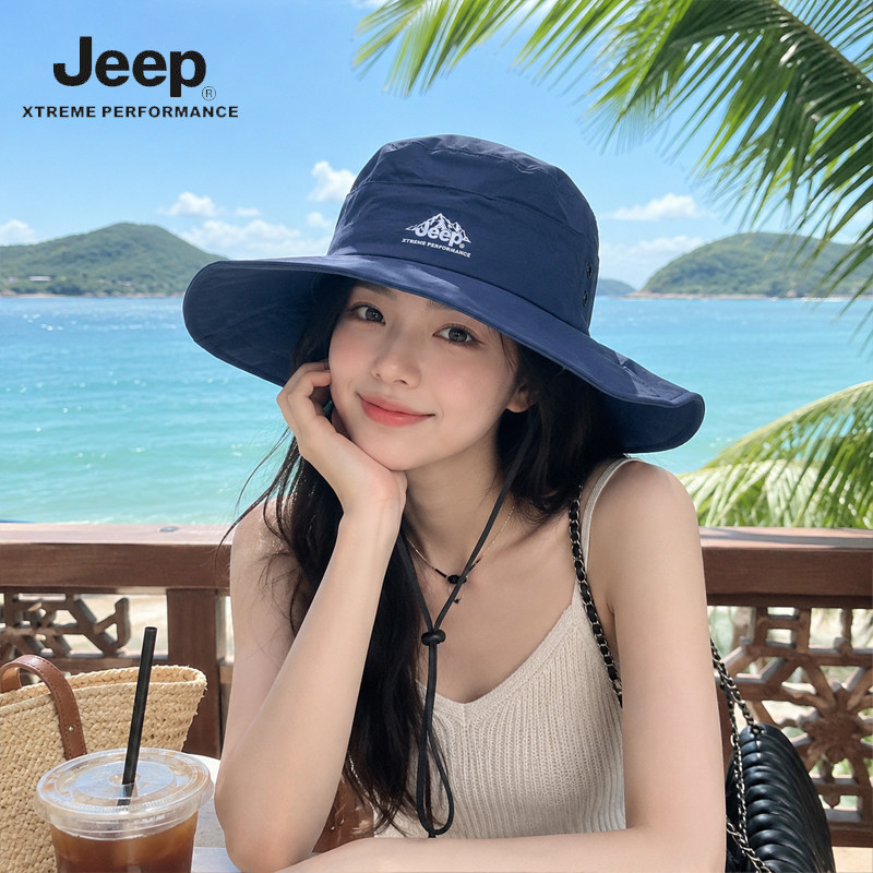 JEEP吉普夏季复古纯色渔夫帽旅游度假必备遮阳防晒速干帽男女同款