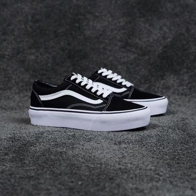 万斯黑白厚底增高经典款低帮帆布鞋松糕鞋黑色男鞋女鞋休闲滑板鞋