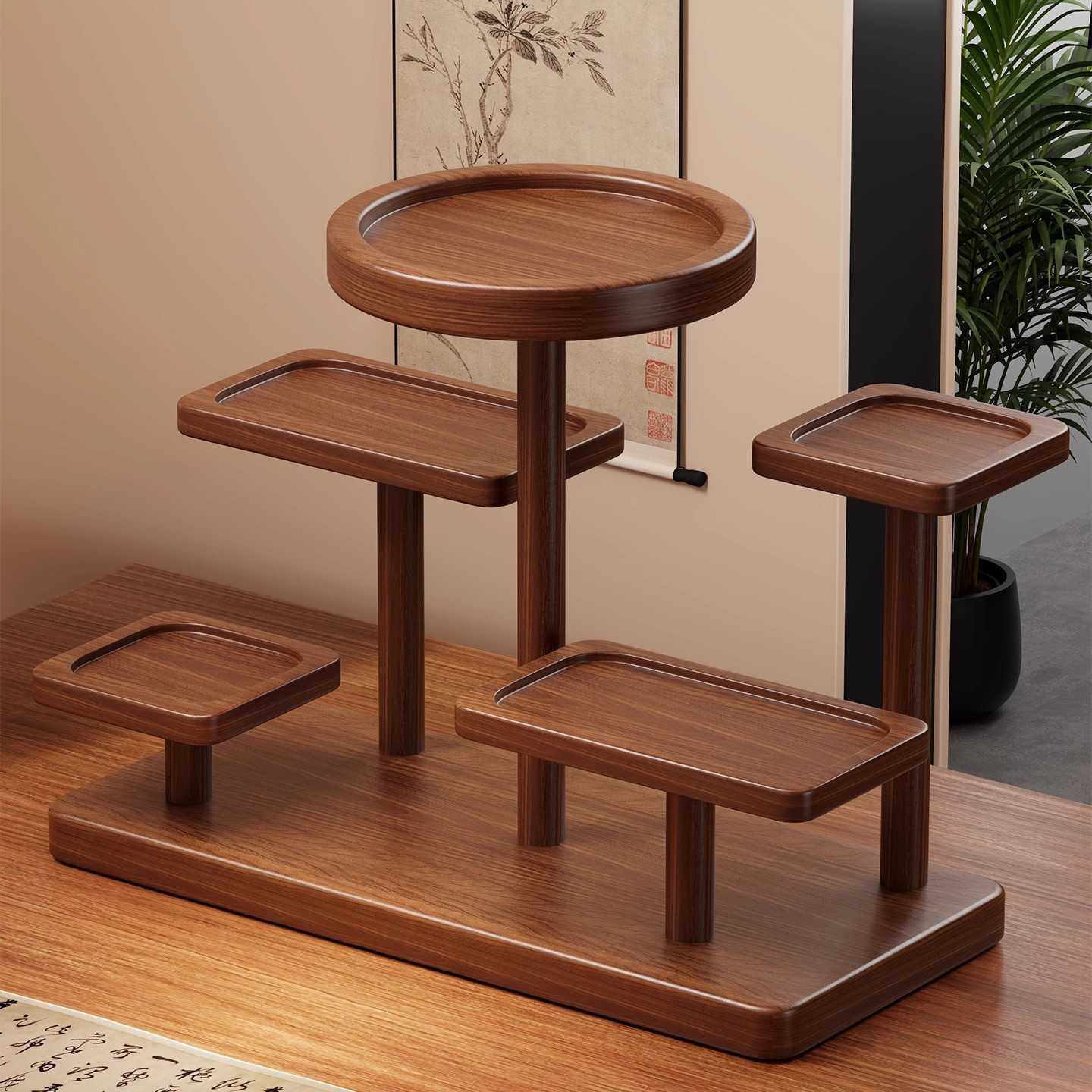 美国进口复古中式博古架置物架桌