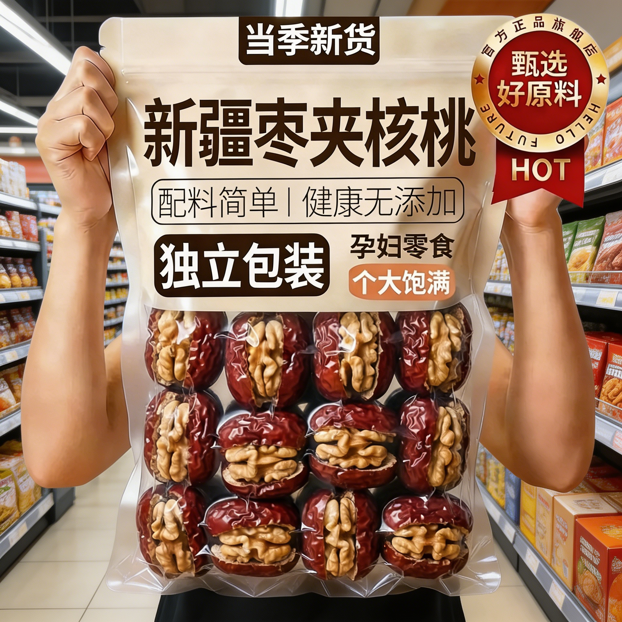 红枣夹核桃官方旗舰店独立包装新疆大枣夹心核桃仁无核抱抱果零食