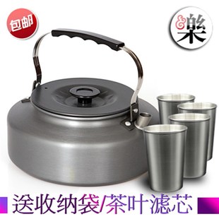 包邮 野营野炊开水壶硬质氧化铝咖啡壶 2L野外烧水壶 户外茶壶1.6L