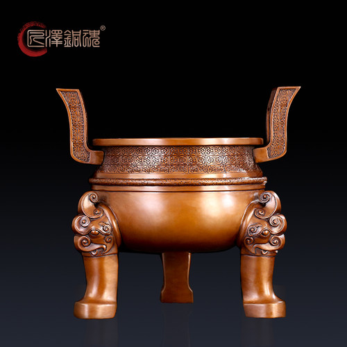 匠泽铜魂 紫铜楚大鼎摆件铜鼎工艺品办公室装饰品纯铜鼎仿古摆设