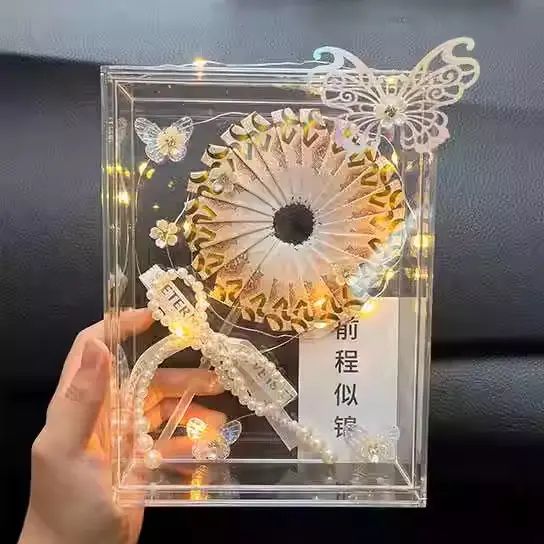 全透明亚克力礼盒钱折棒棒糖有钱花送朋友生日节日礼物公主请吃糖