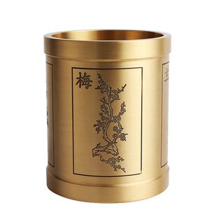 大仕缘 铜工艺品书房办公室摆件商务礼品五牛八骏马图四君子笔筒