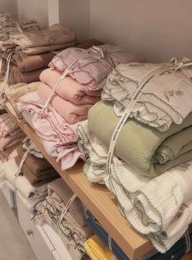 小花碎被IOP套单件全棉纯棉四层纱件套双皱皱纱儿童三件套亲子床