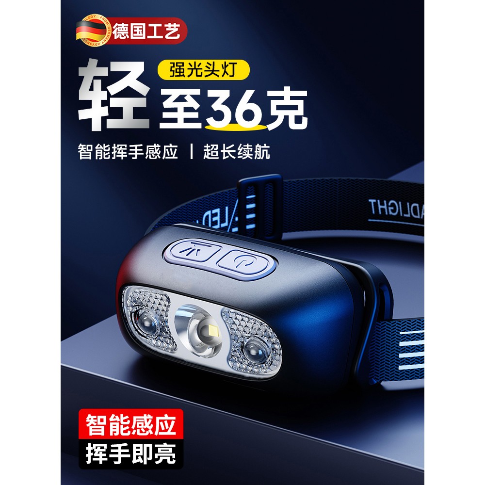 德国头灯2025新款强光超亮钓鱼专用超长续航100小时户外登山头戴