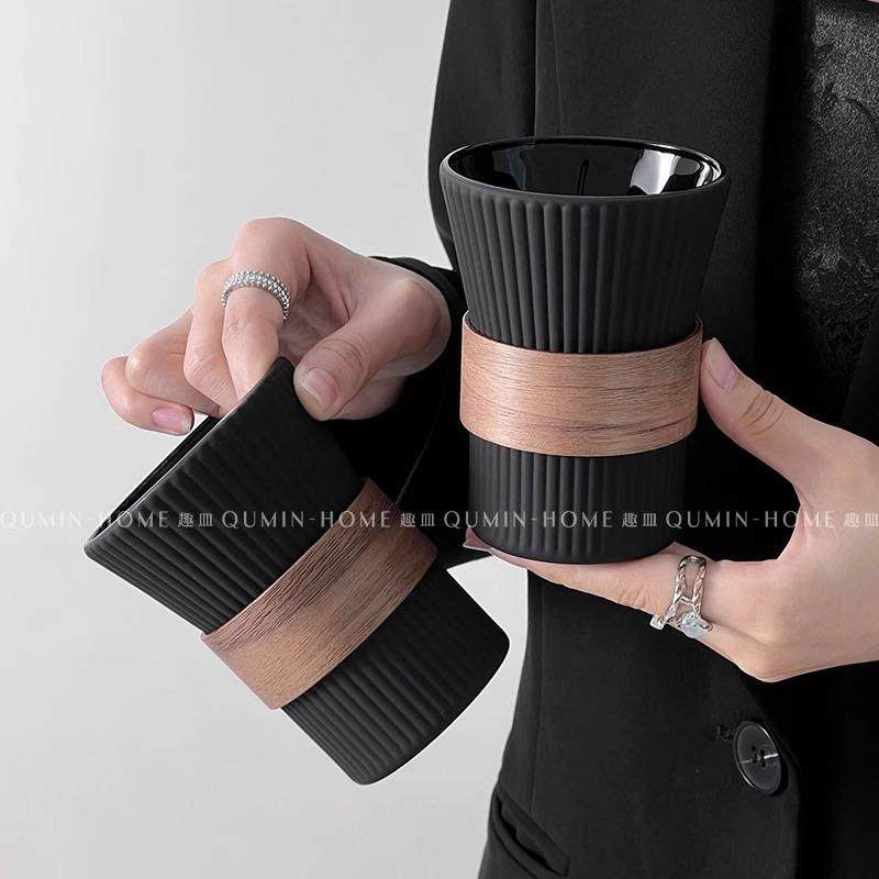 收腰竖纹玻璃杯简约冰美式拿铁咖啡杯果汁杯冷饮杯家用牛奶杯水杯