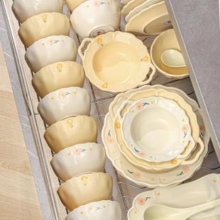 家用网红清新高颜值碗筷陶瓷碗盘碗具乔迁新居餐具 哑光釉碗碟套装