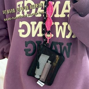 新款韩版网格简约零钱包大容量卡包双拉链便携旅行杂物收纳袋小包