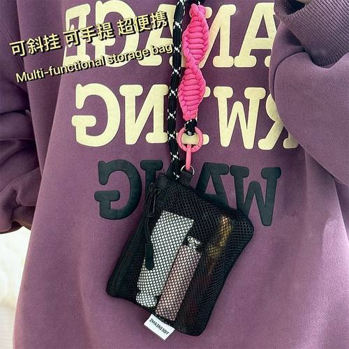 新款韩版网格简约零钱包大容量卡包双拉链便携旅行杂物收纳袋小包