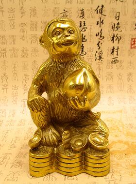 纯铜猴摆件元宝铜猴子吃桃十二生肖猴工艺品家居招财风水装饰摆设