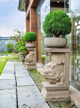 陋石坊彷石狮子摆件石雕门墩抱鼓石一对户外庭院造景布置花园装饰
