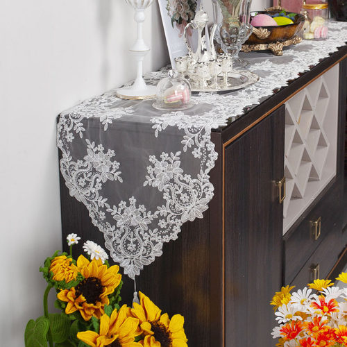 欧式蕾丝电视柜盖布桌旗餐桌茶几桌旗五斗柜酒柜多用刺绣蕾丝盖巾