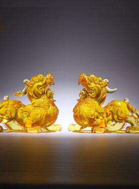 琉璃工艺礼品摆饰貔貅摆件一对招财客厅玄关办公室桌店铺装饰品开