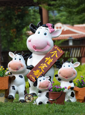 户外庭院花园装饰卡通奶牛花缸幼儿园草坪摆件欢迎牌雕塑动物花盆