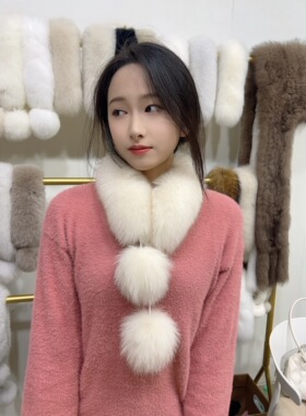 韩版百搭双面狐狸毛围脖女冬季毛球磁铁吸扣皮草保暖毛毛围脖围巾