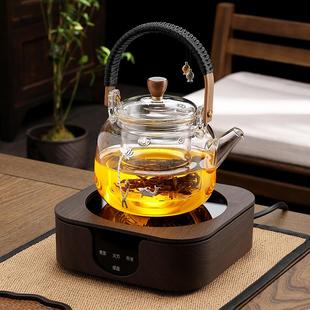 加厚耐热蒸煮茶家用烧水茶具电陶炉煮茶器 提梁镶银玻璃煮茶壶套装
