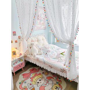 卧室浴室门到床隔断窗帘彩色皮草球蕾丝织物窗帘女孩门窗帘试衣间