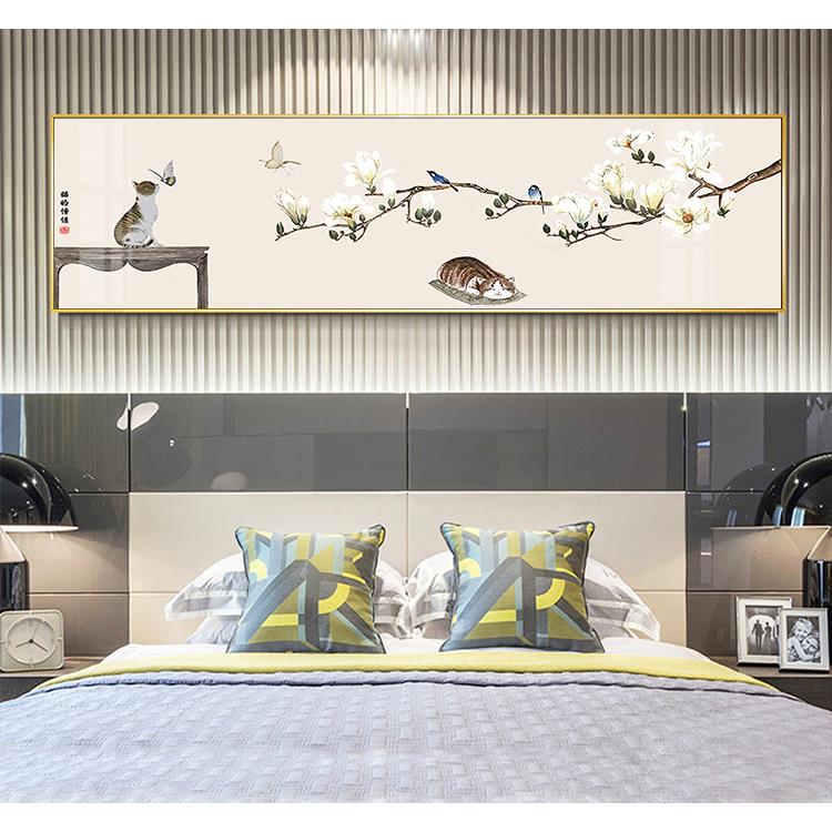 猫的憧憬新中式客厅墙面装饰画中国风花鸟横幅壁画卧室床头挂画图片