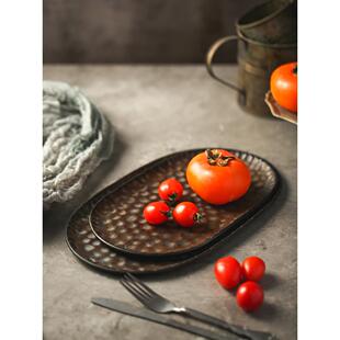 做旧锤纹铁盘覆古铁艺托盘平盘收纳盘家居装饰静物美食拍摄道具