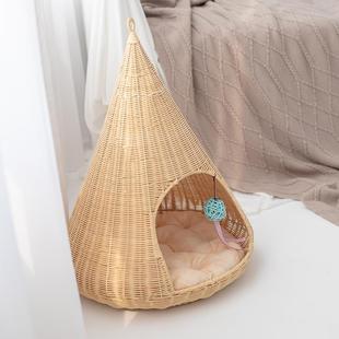 通用猫咪沙发夏季 猫窝四季 网红猫屋藤编帐篷别墅房子半封闭可拆洗