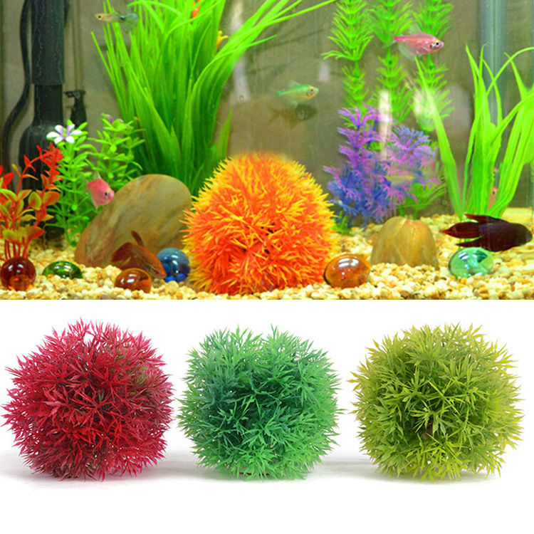 仿真水草水族箱装饰造景水草鱼缸龟缸饰摆件塑料草小草球红绿色