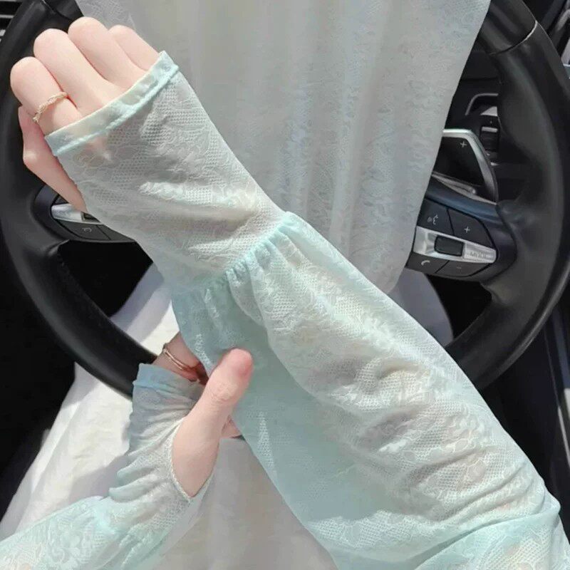 冰袖女蕾丝花边仙女风高颜值薄款冰丝袖防紫外线宽松护臂防晒袖套