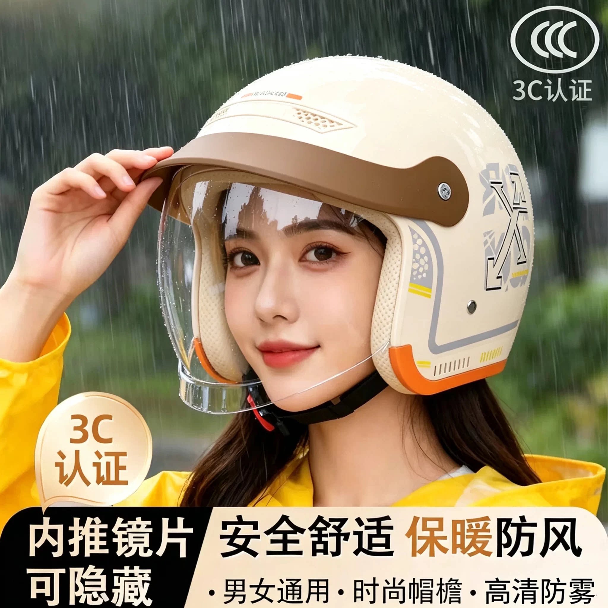 新国标3c认证头盔电动车女款不压头发2026新款四季通用防雨保暖