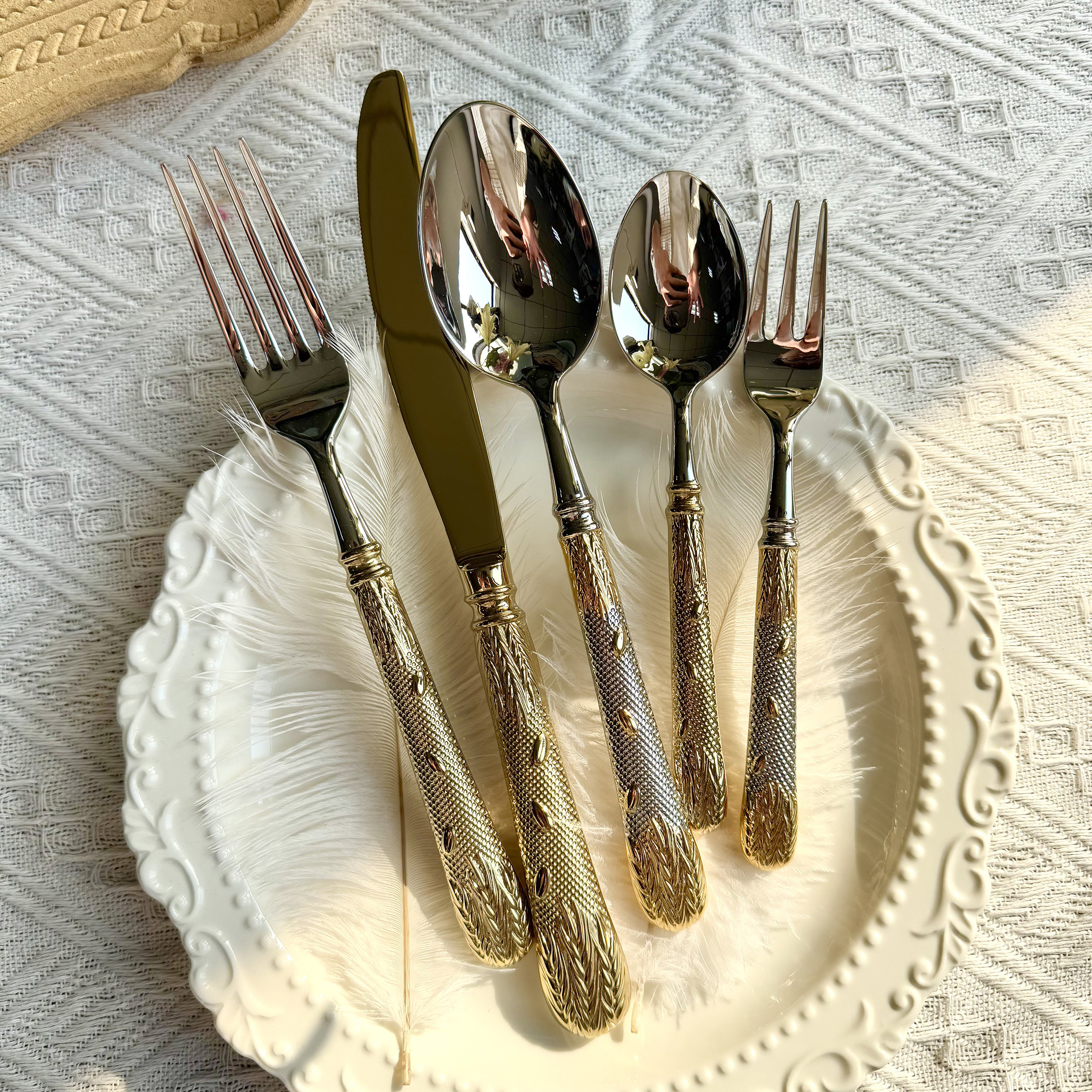 实心加厚不锈钢【高端麦穗雕花】西餐刀叉勺高级感牛排餐具套装