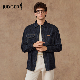 衬衫 长袖 庄吉男士 外套100%棉2025秋冬衬衣开衫 纯棉水洗牛仔