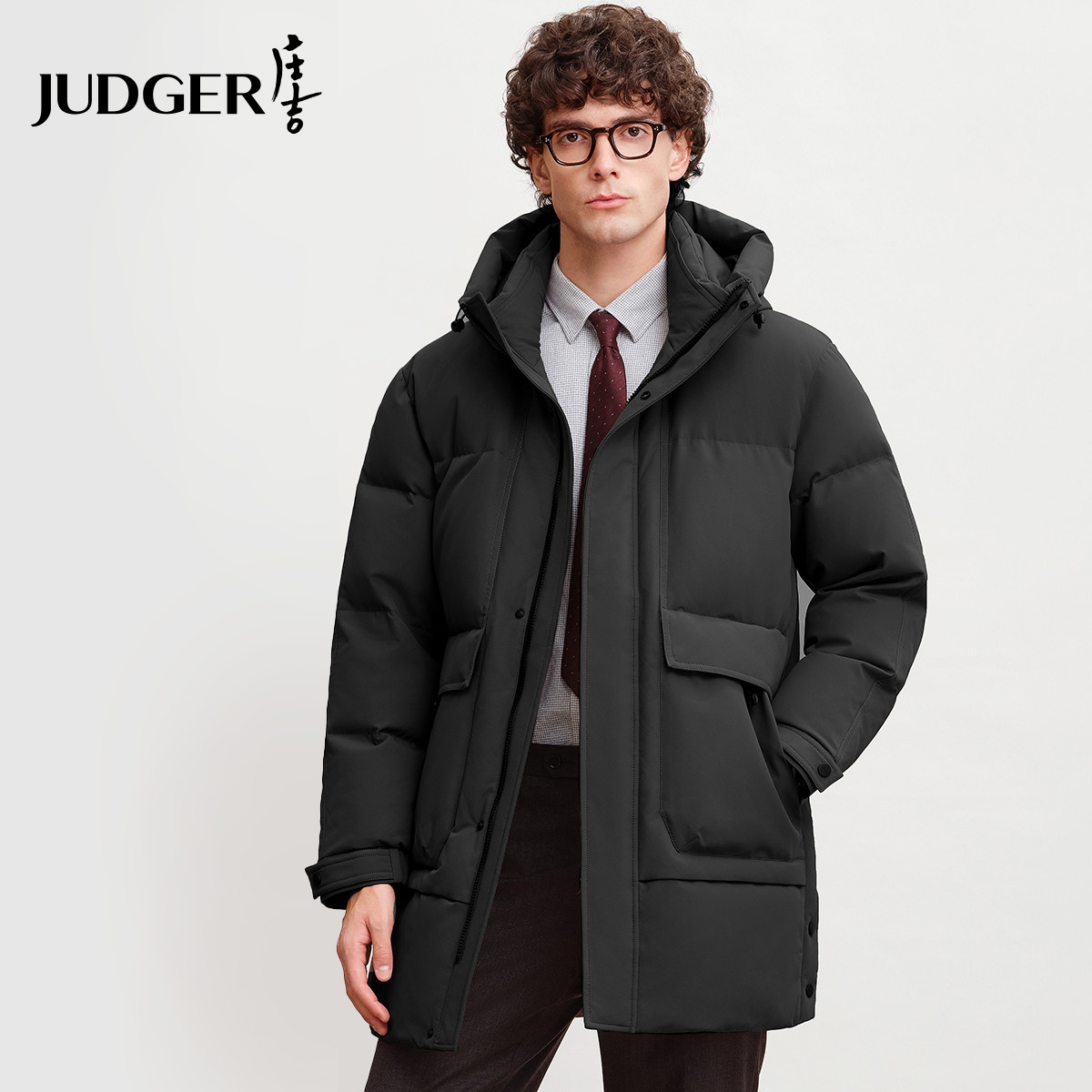 【工装版型】庄吉男士羽绒服中长款2025冬季新款保暖加厚连帽外套