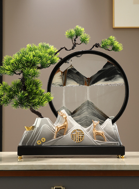 流沙画摆件d迎客松轻奢高档中式客厅玄关办公室茶台装饰品乔迁新