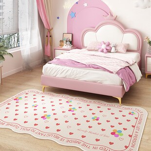 儿童房地毯卧室阅读区幼儿园地垫儿童玩耍爬行垫S粉色女孩房间床