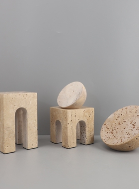 北欧创意几何f四门洞石半圆球摆件客厅卧室玄关酒店软装家居装饰
