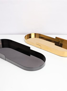 简约金属椭圆几何托盘摆件样板房家居售楼部R茶桌收纳果盘饰品