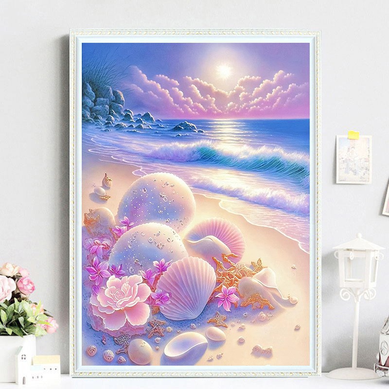 J6DA粉色贝壳十字绣2023年新款线绣客厅简约小件玄关卧室手工自己