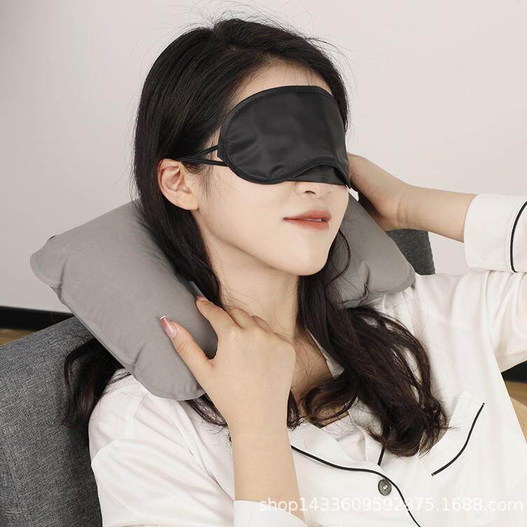 户外旅游行三宝件套航空植绒充气U型枕头气枕眼罩耳塞带盒子70g