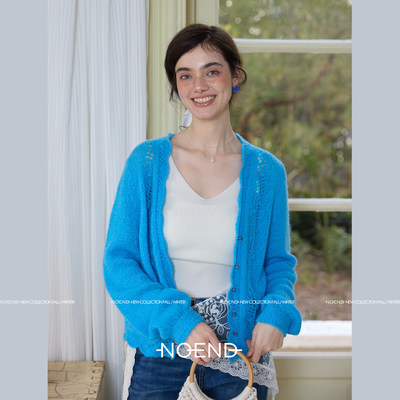 NOEND26/氛围朦胧微透感立体镂空手工花边钩花针织开衫毛衣