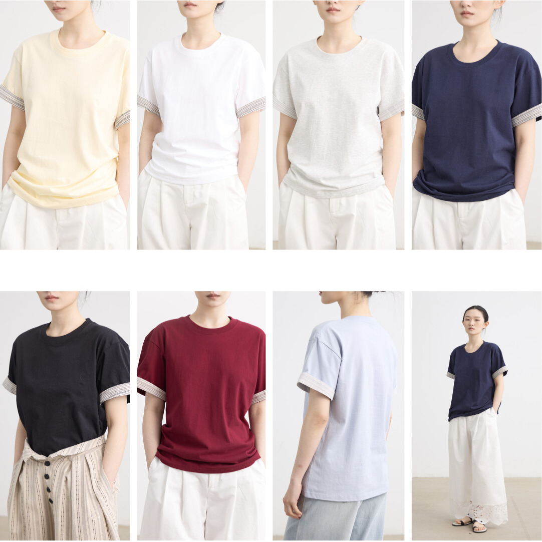 NOEND25SS 【随心配】条纹翻边圆领显瘦短袖T恤