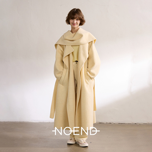 NOEND25AW 【冬日限定色】100%绵羊毛围巾慵懒荡领双面长款大衣