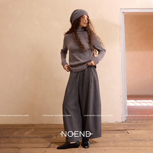松紧腰立体剪裁九分裤 NOENDNOEND25 日系简约羊毛花苞裤