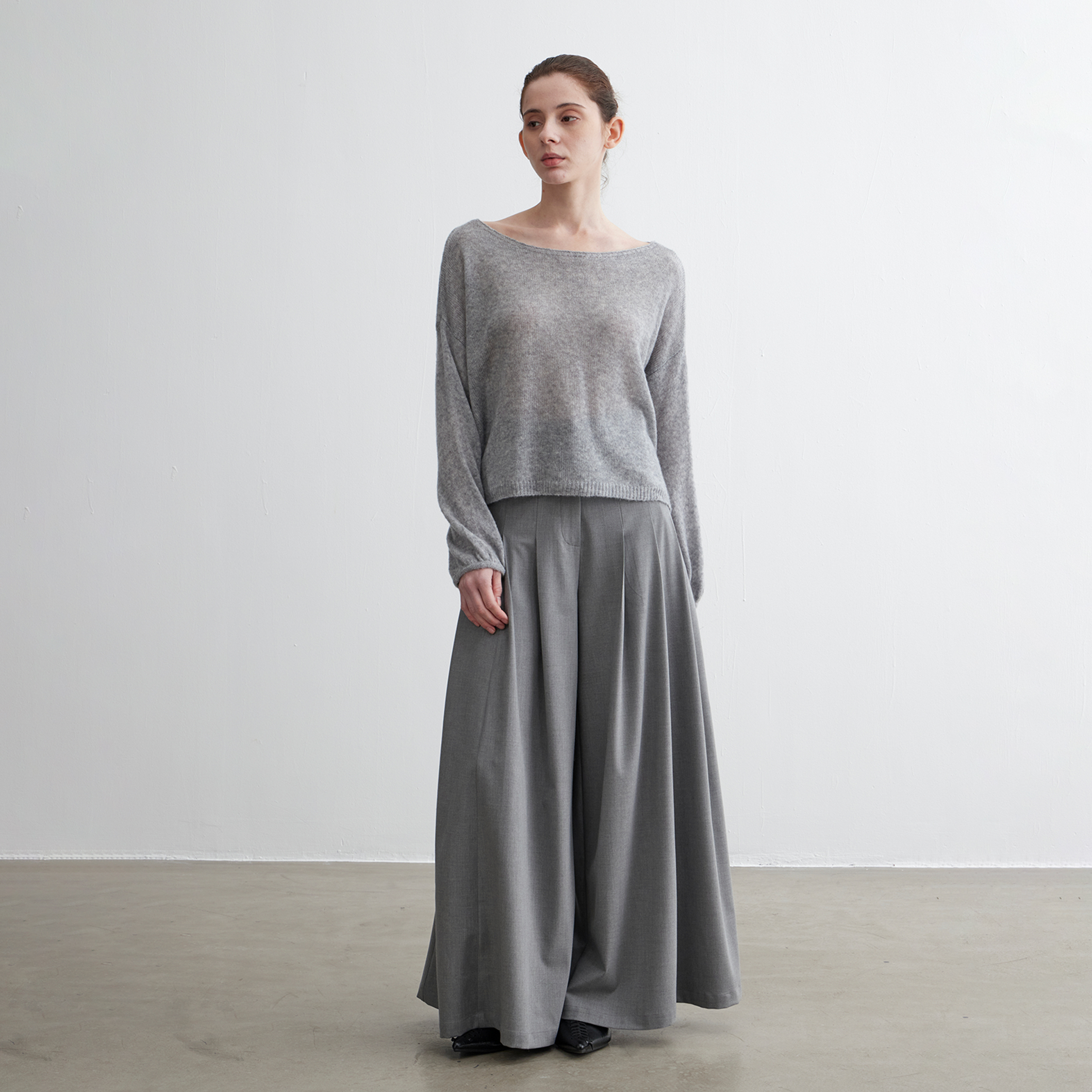 NOEND25SS 【梁翠珊同款】羊毛天丝休闲宽松灯笼袖针织长袖上衣