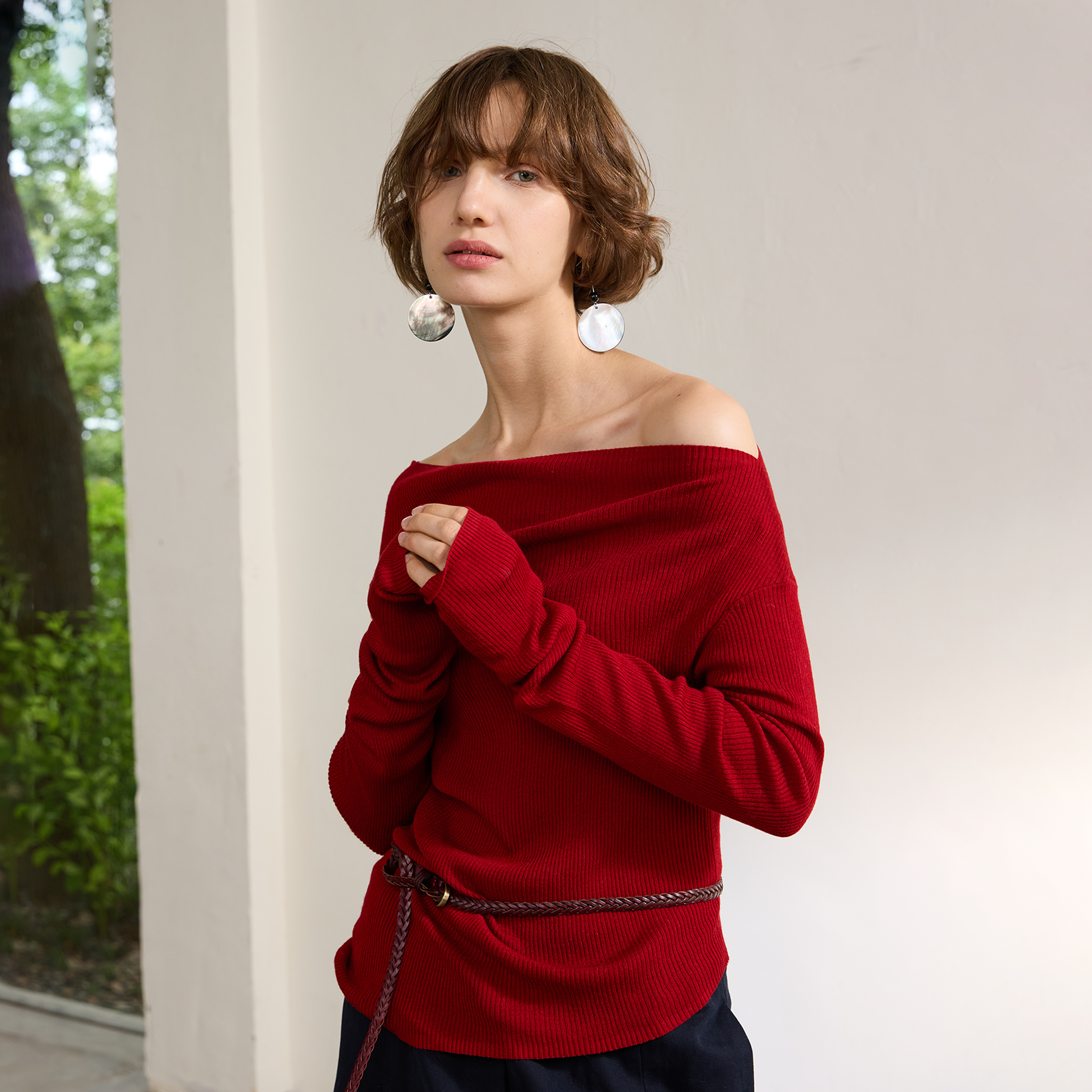 NOEND念回眸东方感斜肩春季款针织高级感毛衣