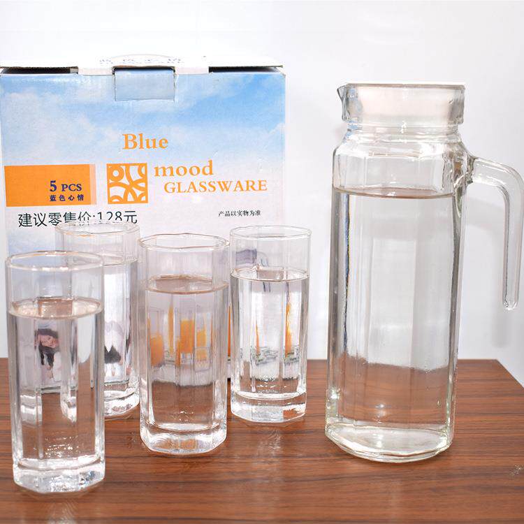 厂家直销玻璃冷水壶套装八角水具五件套玻璃杯凉水壶活动促销礼品