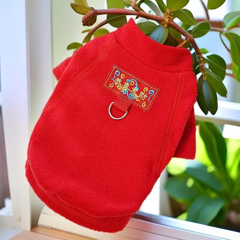 新年秋冬宠物中大狗狗猫咪衣服摇粒绒打底衫可牵引泰迪比熊狗用品