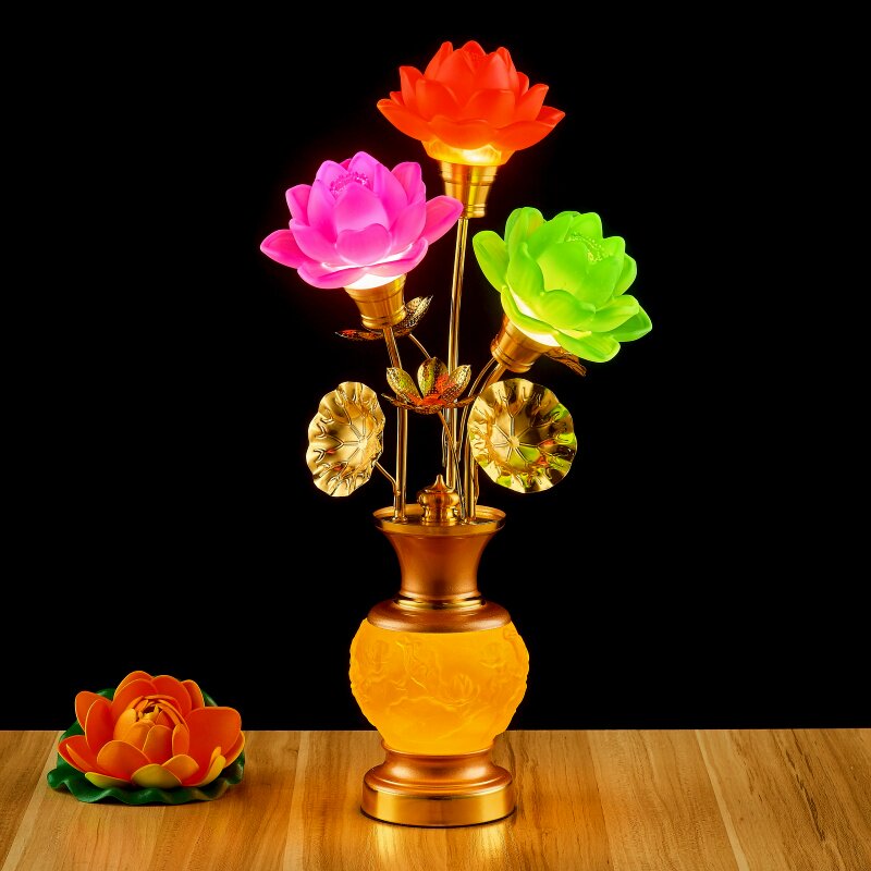 供佛琉璃莲花灯佛前神台供灯led长明灯观音菩萨供灯家用插电佛灯图片