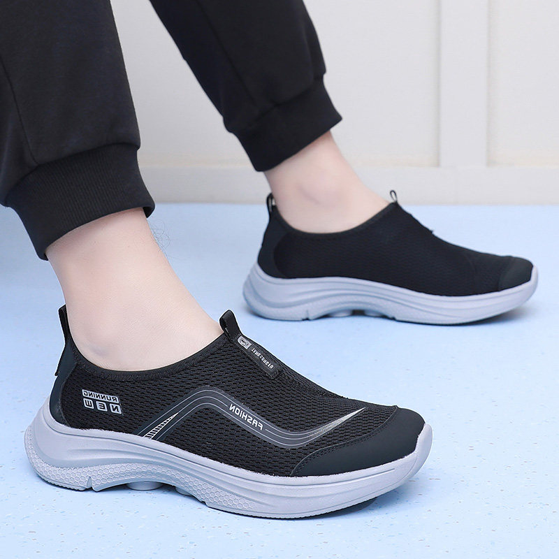 老北京布鞋男款网面透气一脚蹬爸爸鞋软底防滑网鞋运动休闲老爹鞋