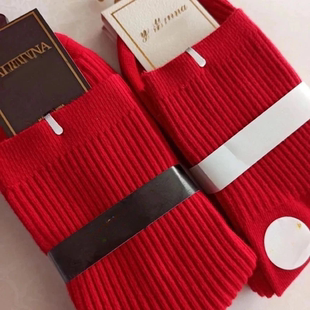 男女本命年新年双针红色袜子秋冬款 大红色中高筒防臭吸汗结婚袜Y