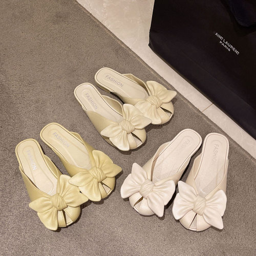 2026新款韩版女夏外穿蝴蝶结时装凉拖网红百搭时尚平底包头半拖鞋