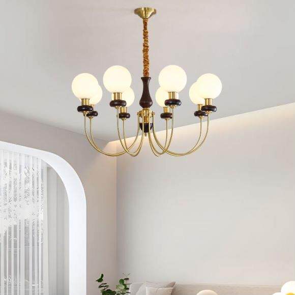 法式中古客厅灯全铜吊灯复古风实木简约轻奢卧室餐厅灯中山灯具